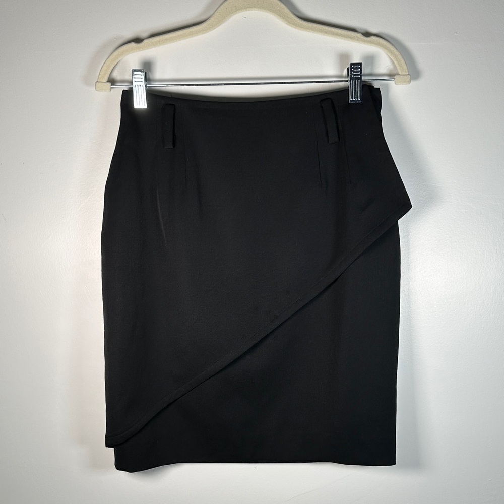 Ellen Tracy Vintage Wool Wrap Mini Skirt Black Size 8 Career Office Chic Classic
